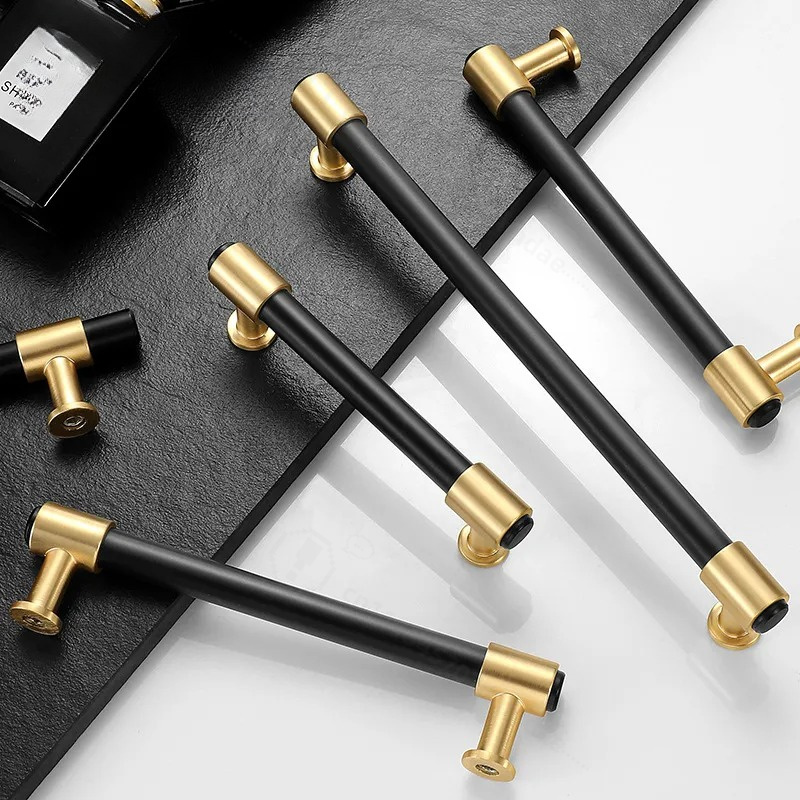 Furniture Hardware Black - Современные простые скандинавские черно-золотые ручки для
