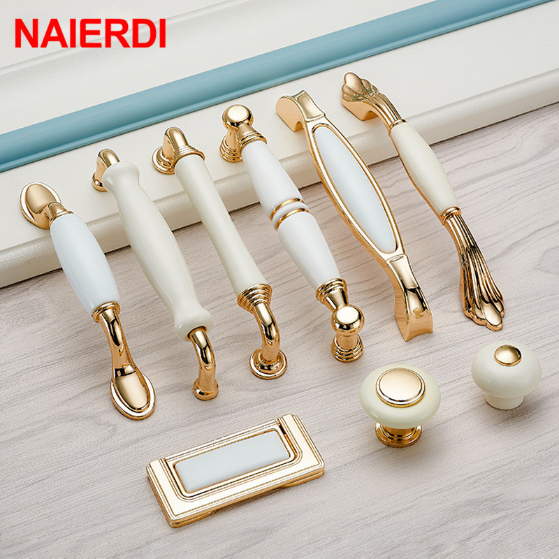 Drawer Pull Gold - NAIERDI золотисто-белые кремовые ручки для шкафа,